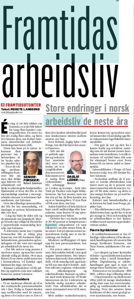 20160404 Dagbladet Framtidas arbeidsliv